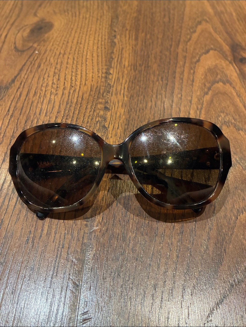 Versace Brown Tortoiseshell Oversized Round Sunglasses